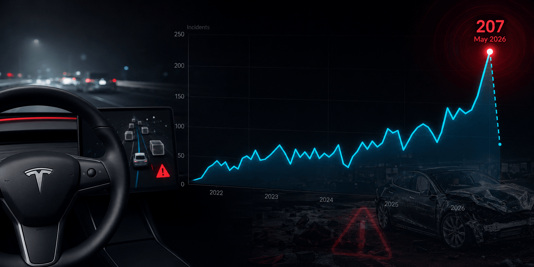 Tesla Autopilot ve FSD kazaları tek bir ayda 207 ile rekor kırdı